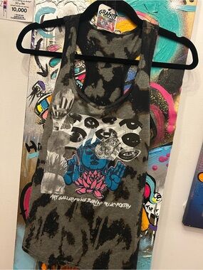Graffiti Graphic Tie-Dye Tank - Blue & Pink Buddha Print- designed by artist